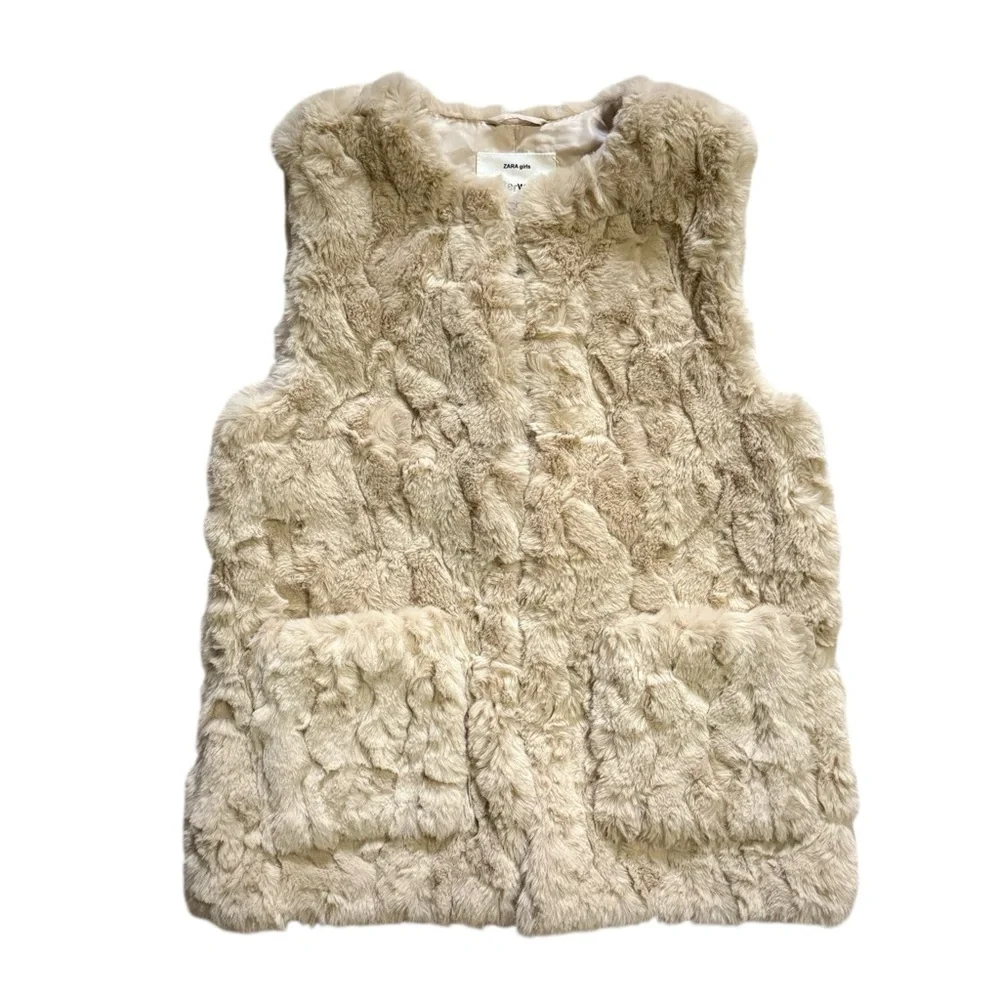 Zara Girls Beige Faux Fur Vest Size 11/12